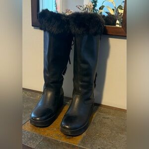 Black Fur-Trimmed Knee-High Boots